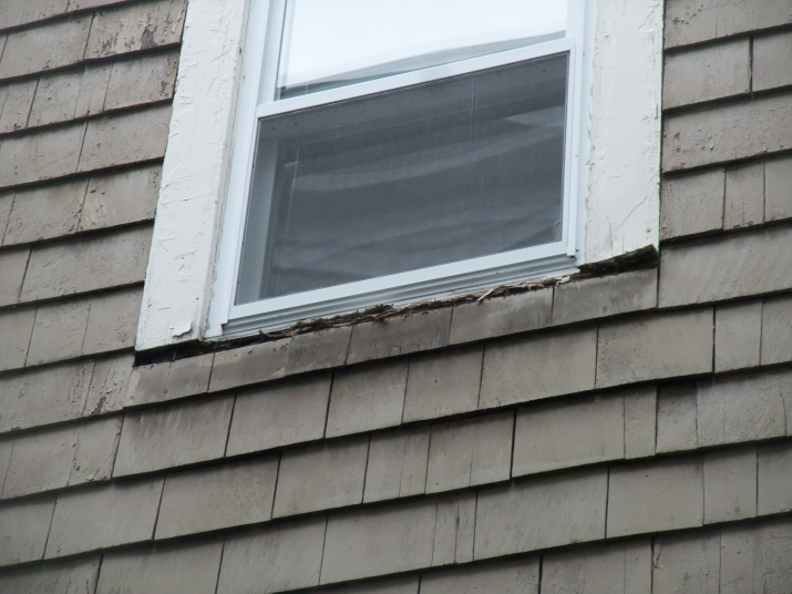 Failed window sill with replacement window installed.