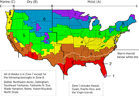 Figure 1. Climate Zone Map from IECC 2009, 12, 15, and 18.