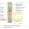 Connection of the first floor and second floor wall panels with a hanging floor