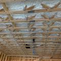 Right - The ceiling above the garage is insulated and air-sealed with open-cell spray foam to keep garage fumes out of the living space above. 