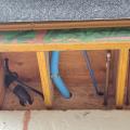 Wrong - Holes in rim joist around pipes and wiring are not air-sealed.