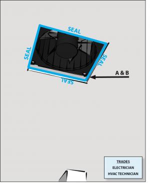 Air seal around kitchen and bathroom exhaust fans to keep conditioned air from leaking into unconditioned space.